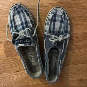 Blue checkered Sperrys